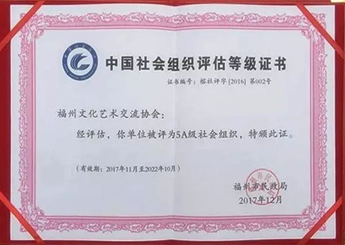 喜訊！福州文化藝術(shù)交流協(xié)會(huì)榮膺5A級(jí)社會(huì)組織